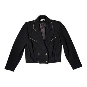 LA KUCCI Vintage Black Wool & Goldtone Double Breasted Cropped Jacket Blazer S